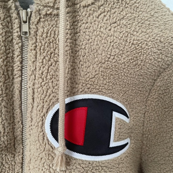 Champion Big C Sherpa Beige kangaroo pockets half zip up Hoodie - Picture 7 of 11